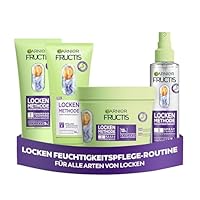 Garnier Feuchtigkeitsauffüllendes Haarpflege-Set für alle Arten von Locken mit Shampoo, Spülung, Haarmaske, Spray, Lockenpflege, mit Hyaluronsäure & Sheabutter, Fructis Lockenmethode, 4-teilig