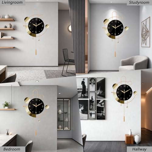 SIN&MI Wall Clock with Pendulum,Silent Non Ticking Battery Operated Modern Large Wall Clocks for Living Room Bedroom Farmhouse Office Kitchen Home Wall Decor-13.3 * 22.4 Inch(Golden) - Image 6
