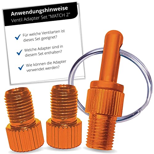 HiLo sports Fahrradventil Adapter Set [Mit Schlüsselanhänger] - 3 STK Ventil Adapter aus Aluminium - Bunte Ventiladapter für das Fahrrad mit Anleitung