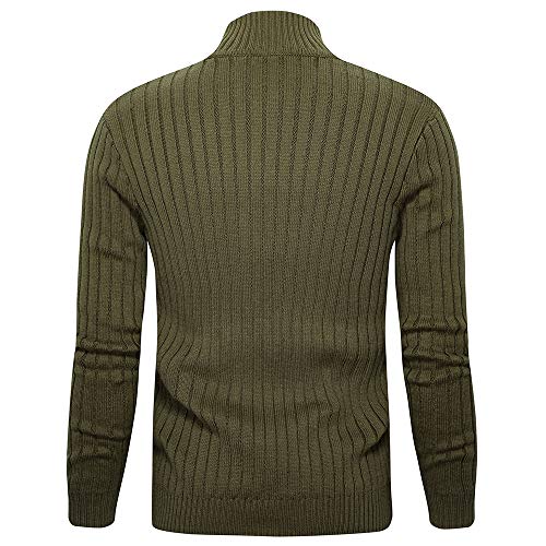 Pioneer Camp Men's Cardigan Sweaters Full Zip Up Stand Collar Slim Fit Casual Knitted Sweater With 2 Front Pockets (Army Green, L) #TOP1
