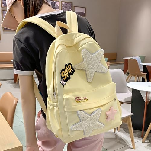 Y2K Cute Star Backpack Teen Girls Kawaii Casual Bookbag Campus Aesthetic Daypack Preppy Bag (Yellow)2