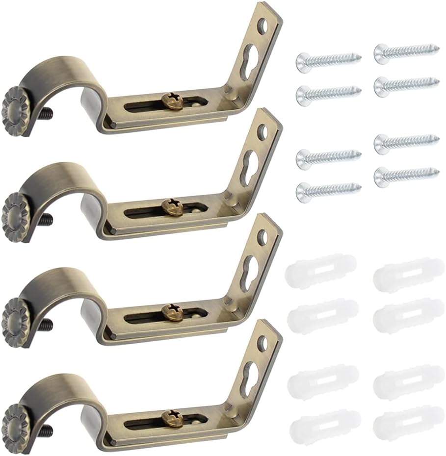 Brackets for Curtain Rods, 2Pcs Adjustable Curtain Rod Wall Bracket Hooks Premium Iron Heavy Duty Curtain Rod Holders for Living Room, Screen Porches, Family Room Silver