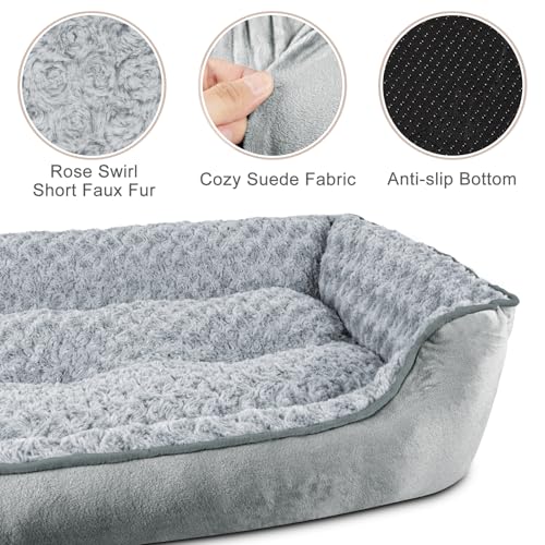 JOEJOY Rectangle Dog Bed for Large Medium Small Dogs - Washable Orthopedic Sofa Bed, Soft Breathable Puppy & Pet Cuddler, Durable Calming Dog Bed with Anti-Slip Bottom, Multiple Sizes, Grey by JOEJOY - Image 3