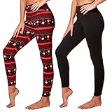 Indero 2 Pack Women's High Waist Fleece Lined Leggings Soft Stretch Tights for Christmas -...