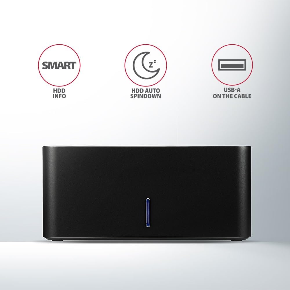 AXAGON ADSA-ST Docking Station with SMART, HDD Auto Spindown, and USB-A on cable icons