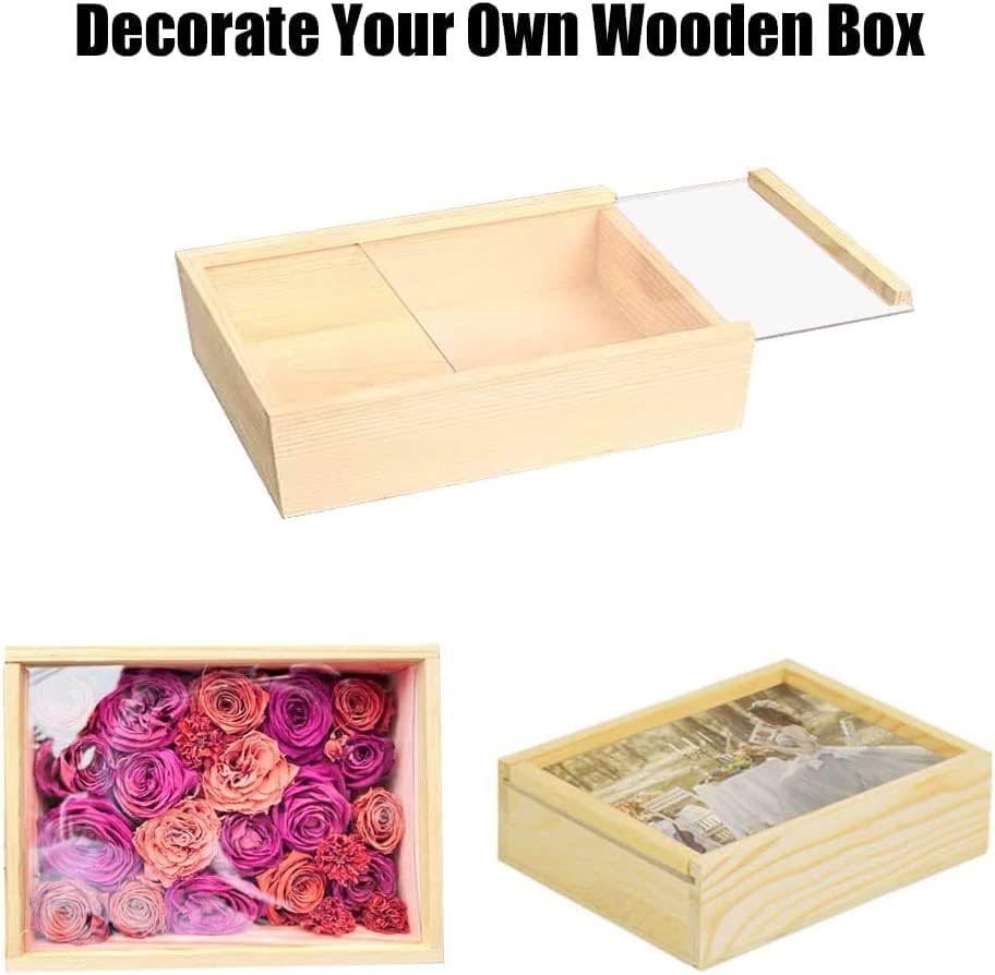 Miniatura 5 de YCOSAN 2 cajas de madera sin terminar, 7.9 x 5.9 x 2.7 pulgadas, cajas rectangulares grandes de madera con tapa para suministros de regalo de fiesta