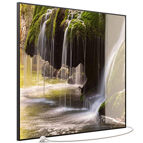 STEINFELD Heizsysteme Glas Bild Infrarotheizung mit Thermostat | Made in Germany | viele Motive 350- 1200 Watt Rahmen schwarz (1200 Watt, 003 Wasserfall)