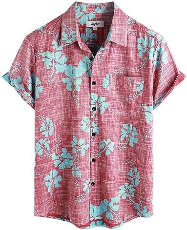 VATPAVE Mens Front Pocket Hawaiian Shirts Casual Floral Shirts Sh...