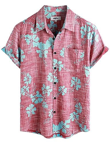 VATPAVE Mens Front Pocket Hawaiian Shirts Casual Floral Shirts Short Sleeve Button Down Beach Tropical Shirts