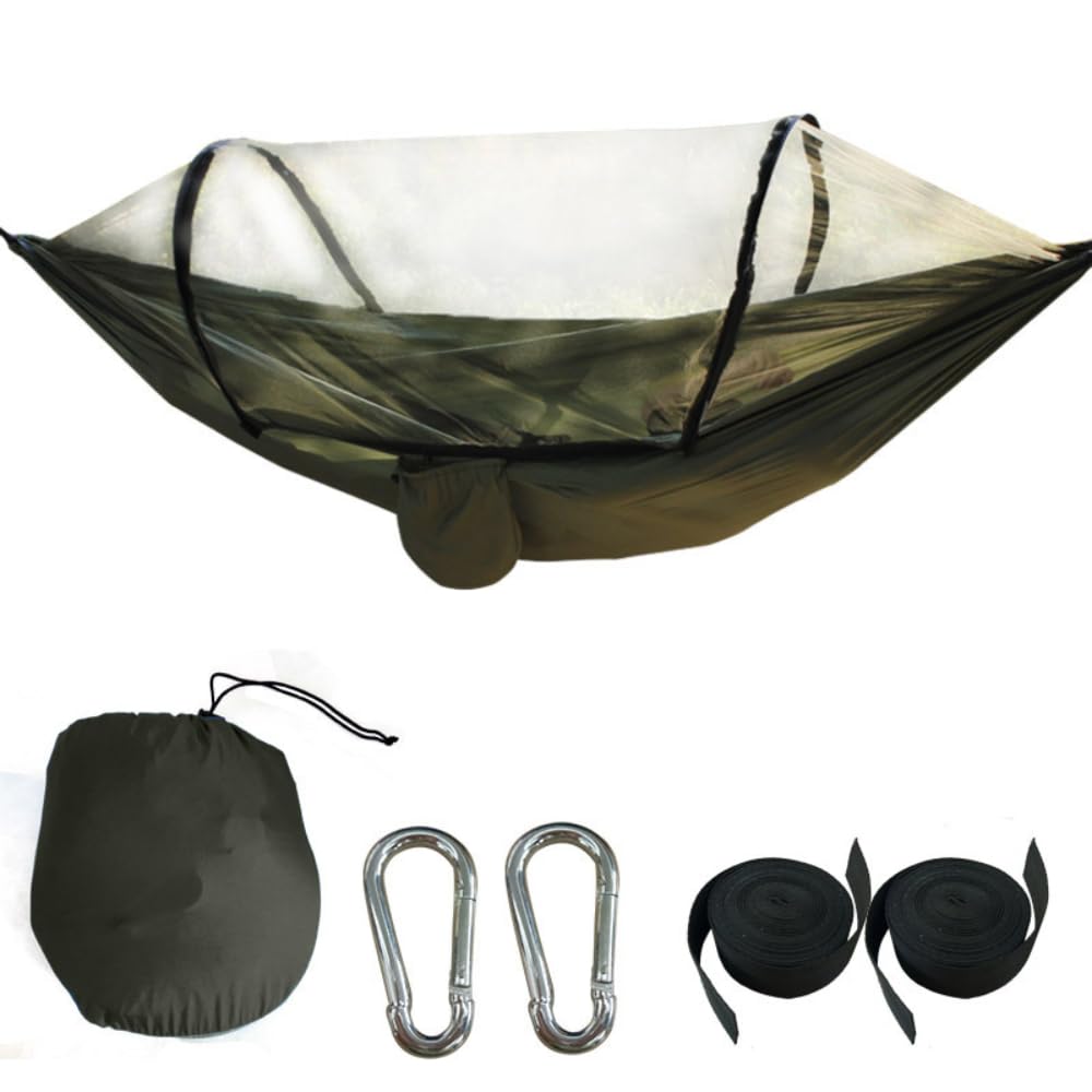 Hamaca de camping a prueba de insectos con mosquitera, hamaca de paracaídas ligera y duradera para exteriores, mochileros y viajes, bloquea insectos