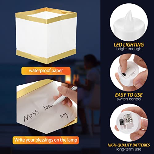 Mudder 20 Pack 5.9 Inch Square Paper Floating Lanterns With Led Tea Lights Candles For Wishing Praying Blessing Wedding Festival Event Party Memorial Pool Patio Side Decoration #TOP2