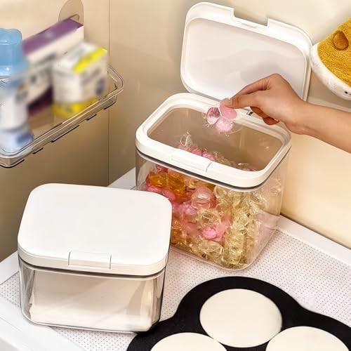 LINLINOI Waschmittel Aufbewahrungsbox 2.8L, Ein-Knopf Spender Waschpulver Behälter, Mehrzweck Vorratsdose für Detergent, Wäscheperlen, Katzenfutter - Praktischer Organizer für Badezimmer & Küche
