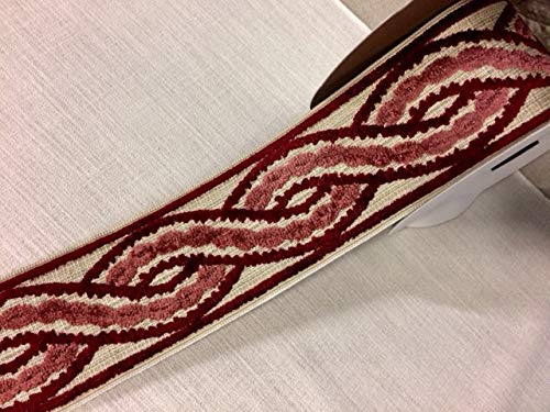 Rose Lace and Braid3.5" Woven Trim Tape with Velvet Embroidery H-1113/8 Beige, Cranberry