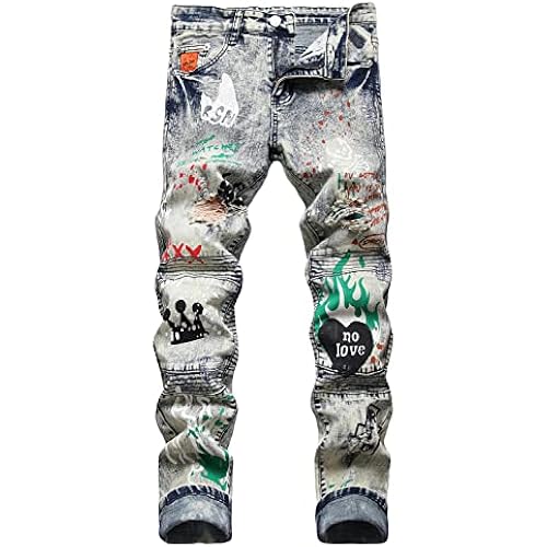 Baylvn Men's Designer Straight Slim Fit Patchwork Jeans Comfort Skinny Biker Denim Pants