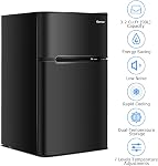 COSTWAY Compact Refrigerator, 3.2 cu.ft. Unit, 2-Door Mini Refrigerator with Freezer, Reversible Door, Removable Glass Shelves, Mechanical Control, Recessed Handle for Dorm, Office, Apartment (Black)