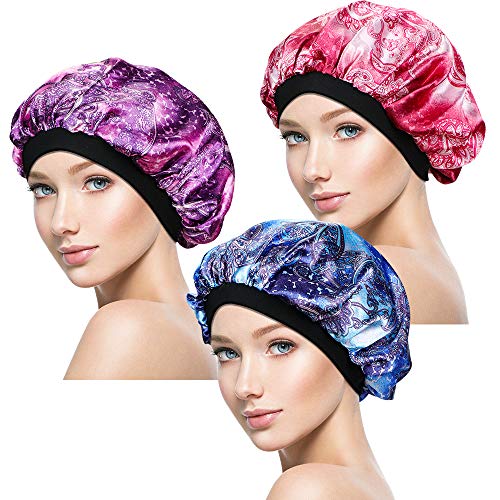 3 Pieces Soft Sleep Cap – Night Satin Bonnet with Wide Premium Elastic Band for Women