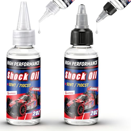 Gulfmew 2 Bottles Racing Silicone Shock Oil 50WT 710CST 2OZ, RC Car Shock Oil for Lubricating R/C Radio Controlled Cars and All Types of Vehicles, Electric Car/Truck Option Parts, Does Not Evaporate