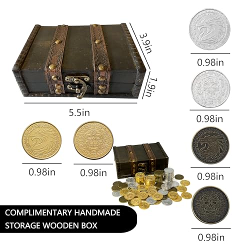 Image of metal coins pirate treasure for dnd props gifts fantasy fake gold | Metal Pirate Coins Treasure Chest Pack of 100 Perfect for D&D and Other Board Games Props Treasure Fake Gold and Gifts