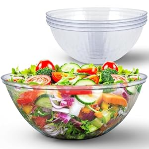 150 oz Clear Plastic Serving Bowls (4 Pack) Disposable Candy Dishes, Buffet Containers for Chips, Popcorn Snacks, Mints, Salad Bar, Punch, Snack Bowl Parties, Office Desk, Bridal Shower Party Supplies