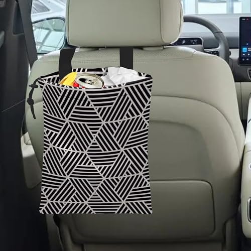 Image of Car Trash Bag Hexagonal Geometric Car Garbage Bag Hanging Car Trash Can for Back Seat with Drawstring, Waterproof Garbage Bags for Car Accessories Vehicle Travelling Camping Outdoor
