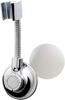 Bath Beyond Shower Head Holder - Flexible Shower Head Holder Adjustable Vacuum Suction Cup Shower Head Wall Mount Holder for Hand Held Shower Head (Adhesive Sticker Provided) (Chrome)