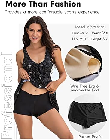 ECUPPER Womens Two Piece Swimdress with Boy Shorts Printing Swimsuits V Neck Swomwear Bathing Suit