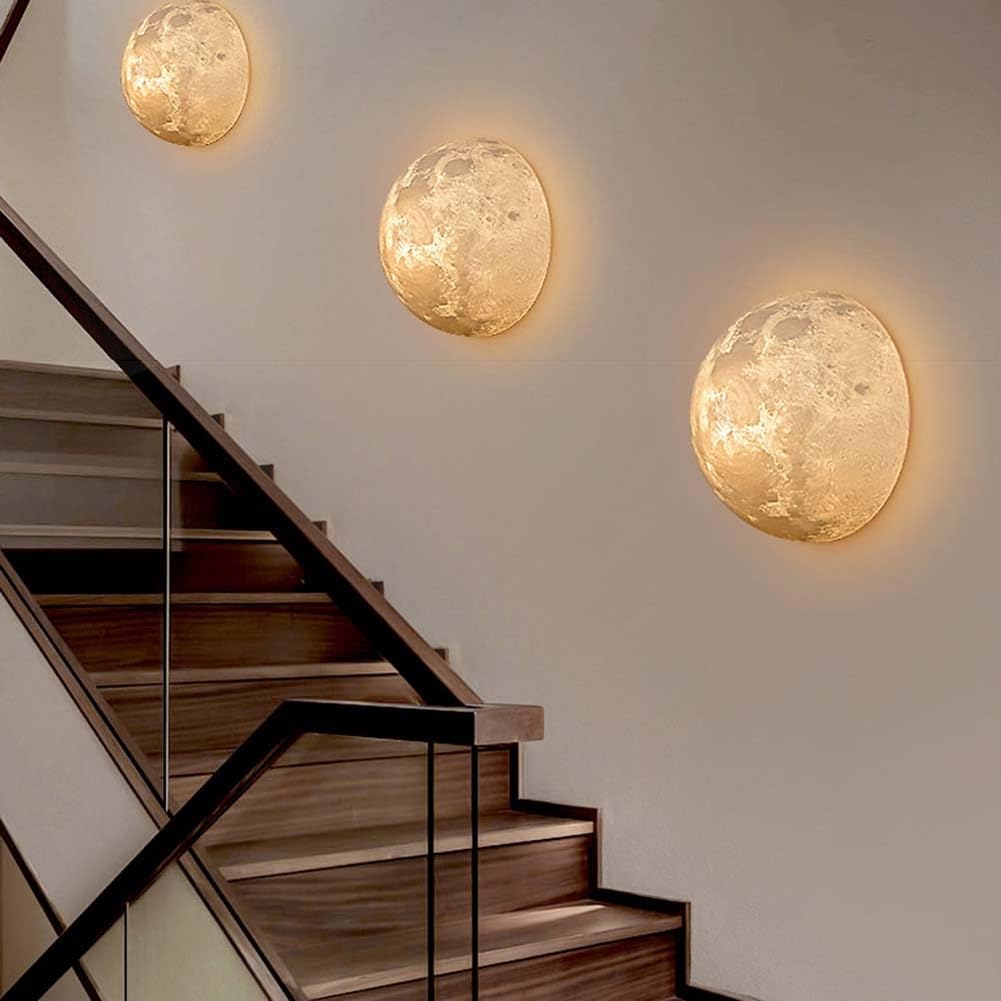 AoLa Mond Wandleuchte Kugel Mond Lampe Modern 3D Drucken Rund Wandlampe lnnen Planeten Wand Deko Lampe Nachttischlampe Lampenschirm aus Acryl, Mond Deckenlampe für Schlafzimmer Restaurant