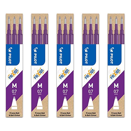 Pilot FriXion Ball Refills (BLS-FR7) Pack of 5 Sets of 3 Violet Ink