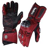 Harssidanzar Leather Motorcycle Gloves for Men and Women,Powersports Carbon Fiber Knuckle Protection Motorbike Gloves KM045,Oxblood/Black,Size XL