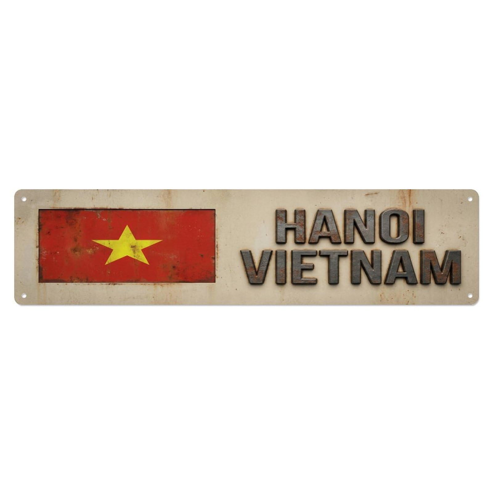 Tgrcjimh Style Metal Tin Sign Vintage Hanoi Vietnam Flag Decor Rustic Travel
