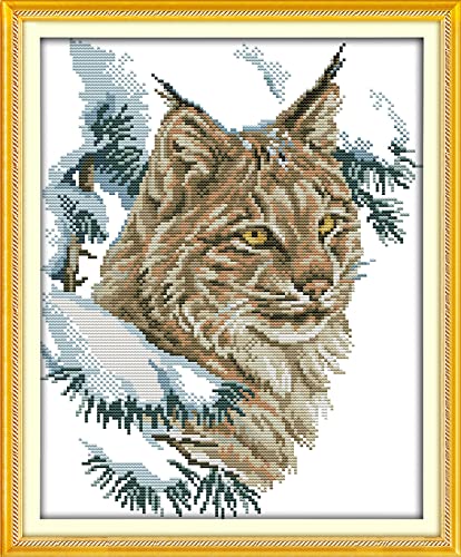 Point de Croix Chat Sauvage 11CT : Kit Broderie Estampé 40x50cm pour Décoration Intérieure