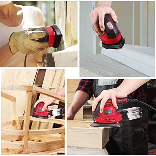 Detail Sander 200W Compact Electric Sander With 20Pcs Sandpapers & 2Pcs Polishing Pads, 14000 Rpm, Hand Sanders With Efficient Dust Collection System For Wood,Woodworking,Sanding Works In Home #TOP2
