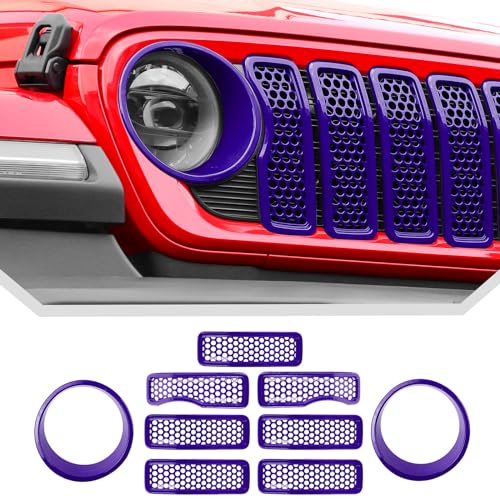 Image of JeCar Mesh Grill Inserts & Headlight Cover Trim Kit for Jeep Wrangler JL JLU 2024+ (Purple)