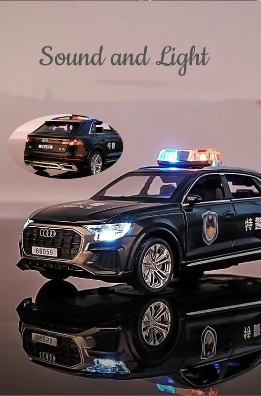 Image of Play Boy 1:32 A Q8 Police Interceptors Model Diecast Metal Alloy Pullback Toy Vehicle with Openable Doors Light and Music Car for Kids (Multicolor)