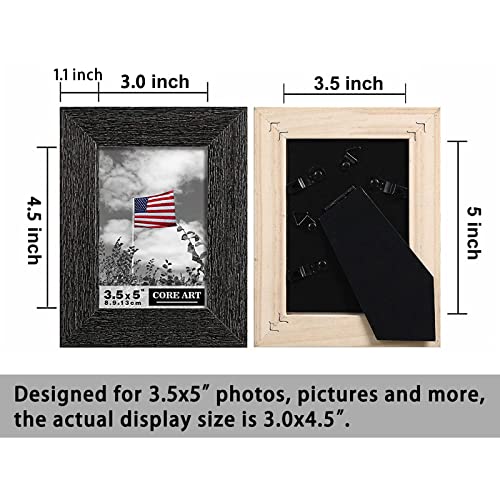 Core Art 3.5X5 Picture Frame, Handmade Wood Rustic Black Photo Frame Set Of 2, High Definition Semi-Tempered Glass Wall Or Tabletop Display #TOP5