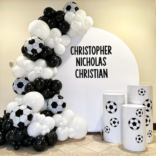 Image of Soccer Balloon Garland Arch Kit, 22 18 12 10 5 Inch Black White Football Print Balloons Arch Kit with 4D Football Foil Balloon Football Helium Balloon for Birthday Soccer Club Party