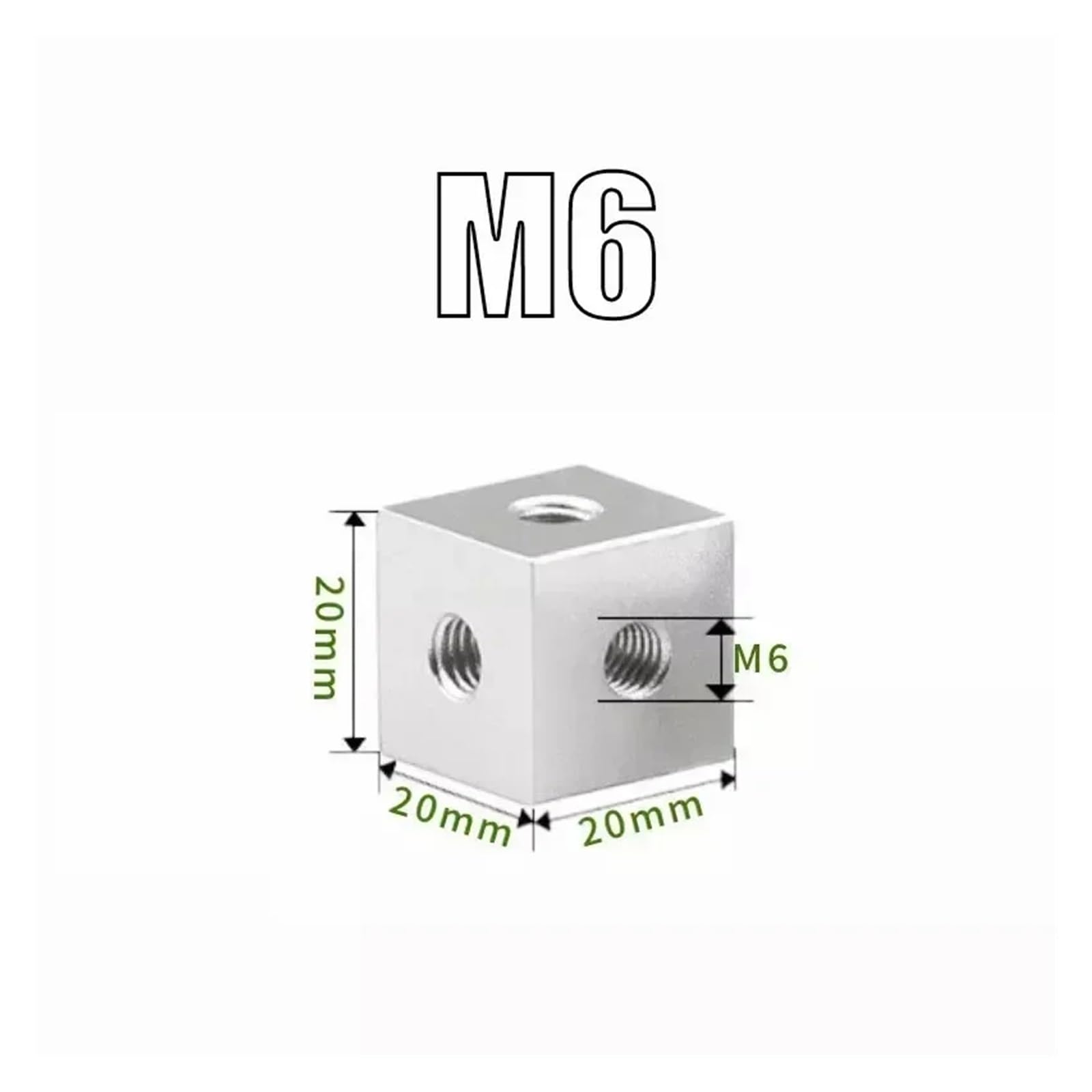 5 pezzi in lega di alluminio anodizzato M3 M4 M5 M6 M8 M10 cubo connettore staffa di fissaggio distanziatore quadrato distanziatore a T 6 vie(Aluminium Colour,M6 x20 x 20 x 20mm)