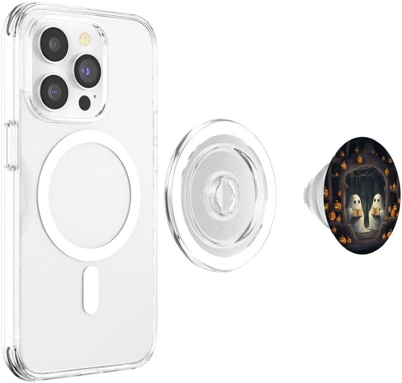 Happy Ghosts Reading Books Halloween Librarian Bookish PopSockets MagSafe PopGrip for iPhone