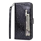 Nadoli Glitzer Handyhülle für Xiaomi Mi 10T Lite,Reißverschluss Kartentaschen Entwurf Hell Glänzen Magnetverschluss Flip Bling Schutzhülle Etui