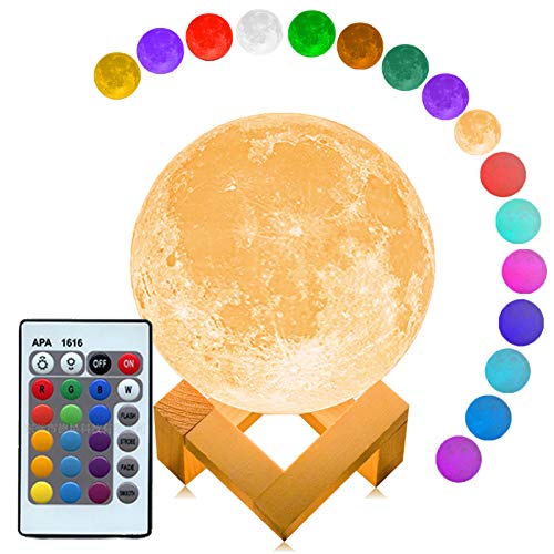 Mydethun 16 Colors Moon Lamp LED 3D Print Cool Moon Night Light with Stand Remote Touch Control and USB Rechargeable Gift for Women Baby Kids Birthday Party Home Décor(3.9 inches)