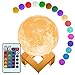 Mydethun Moon Lamp 16 Colors LED 3D Print Moon Light with Stand Remote Touch Control and USB Rechargeable Night Lights Gift for Women Baby Kids Lover Birthday Party (3.9 Inch with Wood Base)