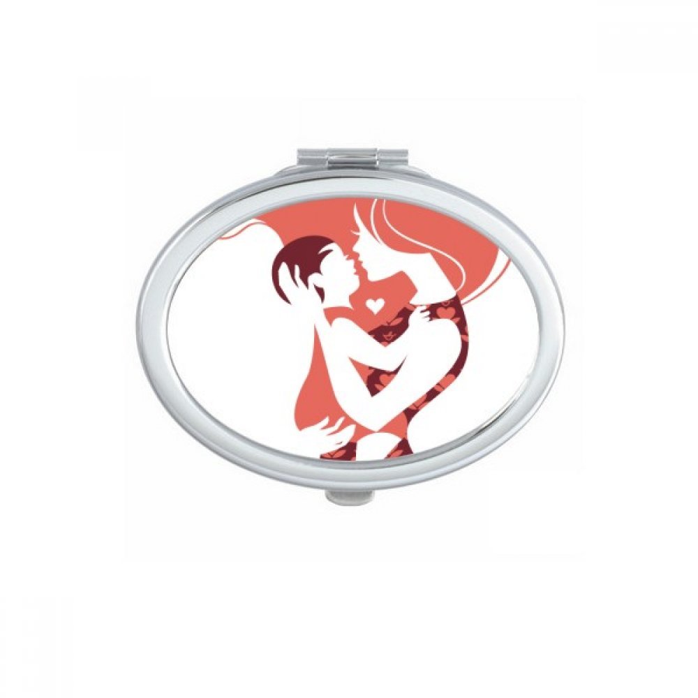 Miroir de maquillage ovale de poche avec motif Cupidon ange et coeur rouge