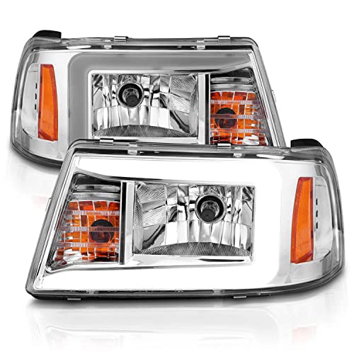 AmeriLite for 2001-2011 Ford Ranger LED Tube Chrome Replacement Headlights w/Corner Lamp Set - Passenger and Driver Side