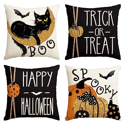 AVOIN colorlife “Boo / Black Cat” 18×18 — Set of 4