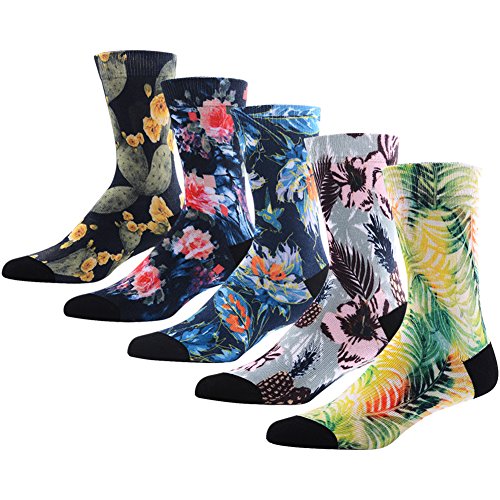 MEIKAN Men's Novelty Socks, Digital Printing Funky Patterned Crew Socks 3, 4, 5, 6 Pairs
