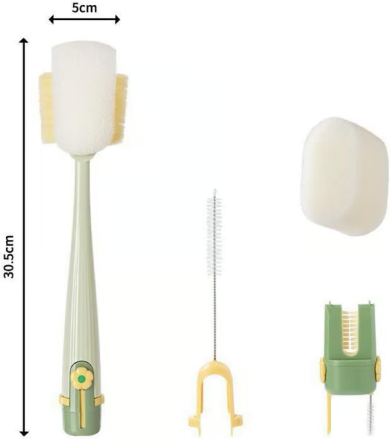 5 in 1 Bottle Cleaning Brush Set, 5 in 1 Water Bottle Brushes for Cleaning, Multifunctional Portable Bottle Brush Kit for Water Bottles, Travel Mugs, Cups and Kitchen Use (Green*2pcs)