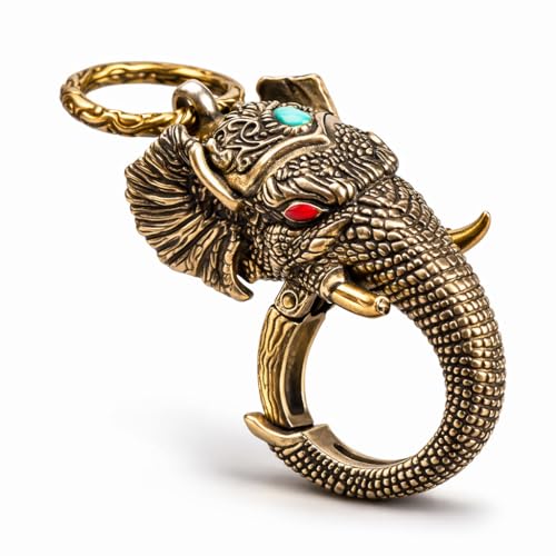 kcrygogo Vintage White Copper Elephant Keychain – Movable Jaw Design, Southeast Asian Style, Lucky...