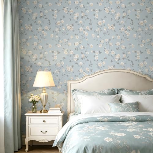 LACHEERY Blue Floral Wallpaper Peel and Stick Vintage Floral Wallpaper Blue by LACHEERY - Used condition - Image 3