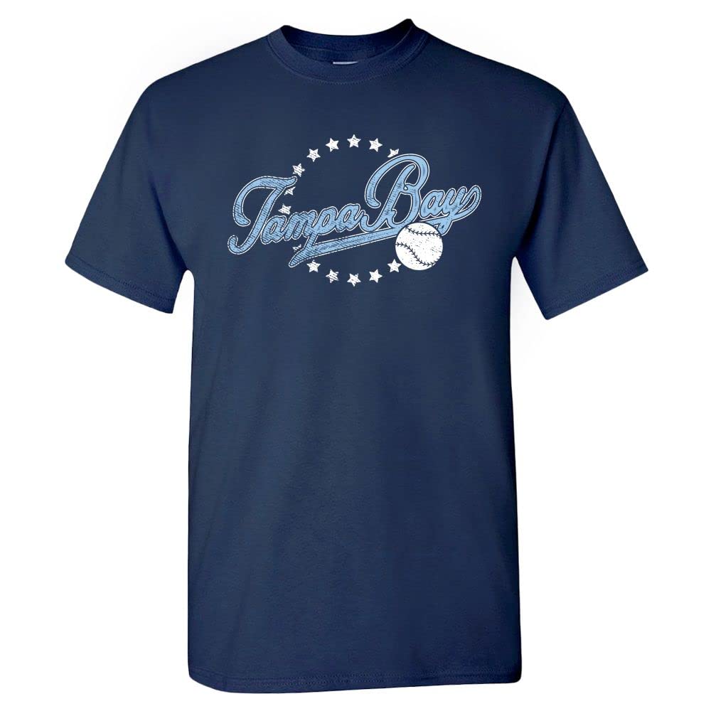 Pro Baseball Vintage Team Men's Retro Fan Apparel, Tampa Bay - Navy Shirt, Medium