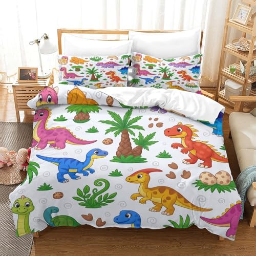 Housse de couette dinosaure anti-acariens avec zip pour lit double 200x200cm